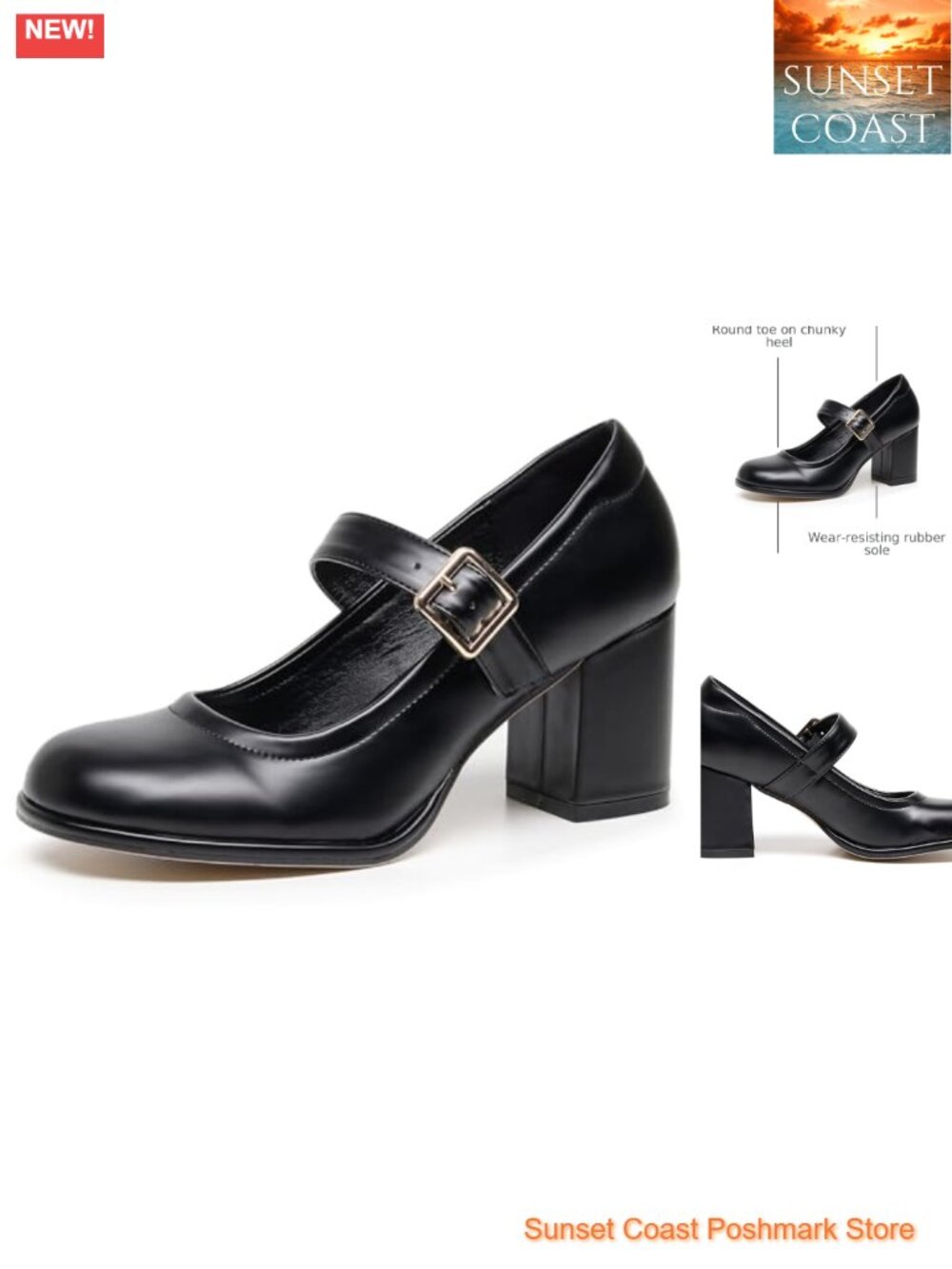Mary Jane Pump Block Heel Adjustable Buckle Comfortable Work Shoe